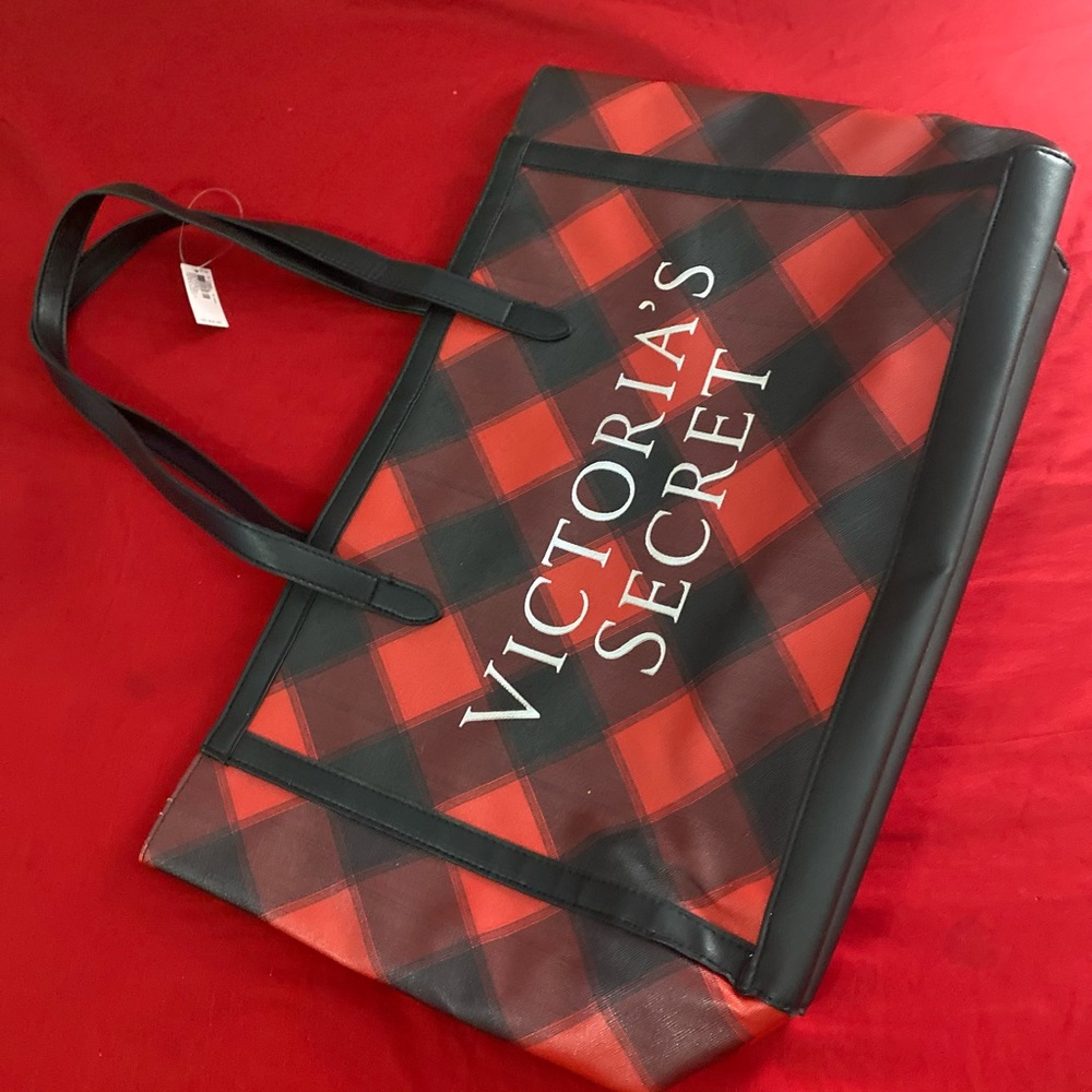 Victoria secret tote - red and black plaid - NEW WITH TAGS